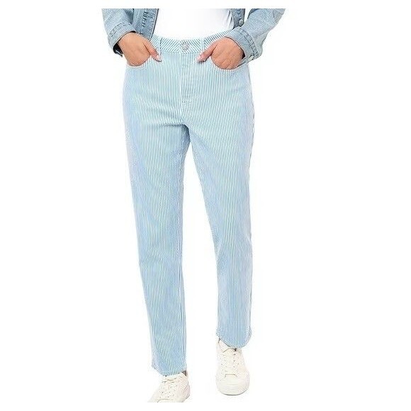 Seven7 Railroad Stripe Light Blue Denim 90s Straight Leg Jeans Size 8 - Picture 1 of 11